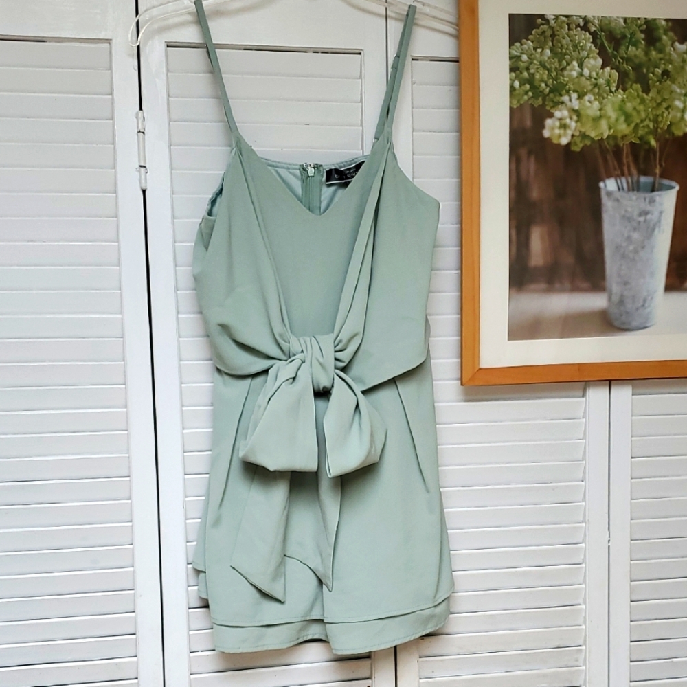 Blue Blush Chic Mint Green Romper with Bow Detail Size S